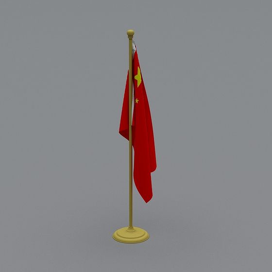 Chinese Flag and Flagpole 3D Model