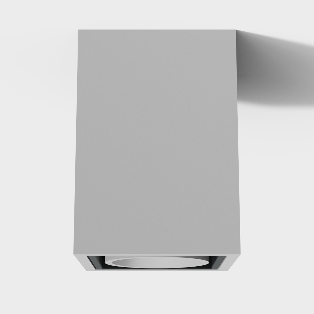 Modern square grey ceiling light fixture with round bulb on white background