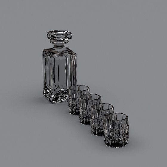 Sophisticated Crystal Barware Set 3D model for Modern Spaces