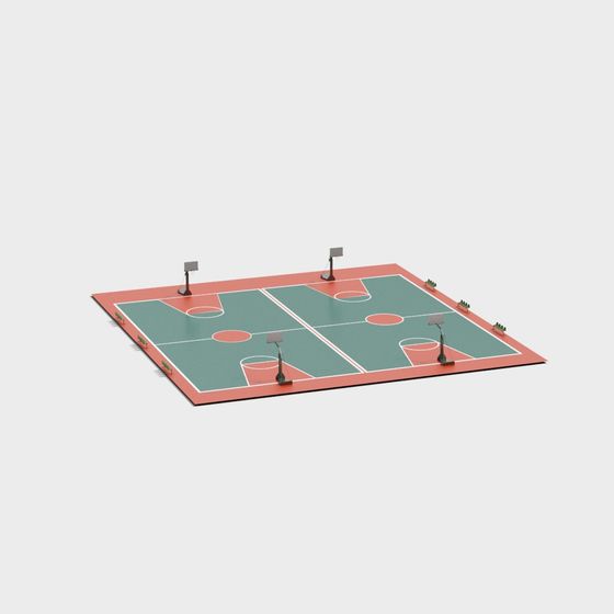 Vibrant Low-Poly Basketball Court 3D model