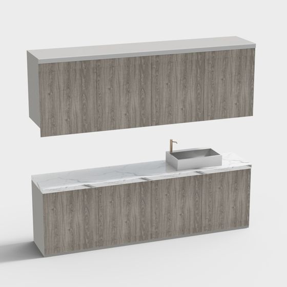 Elegant Natural Wood Bathroom Cabinet 3D model