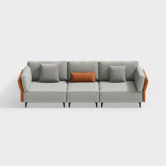 Modern Gray Sofa 3D Model with Orange Accents