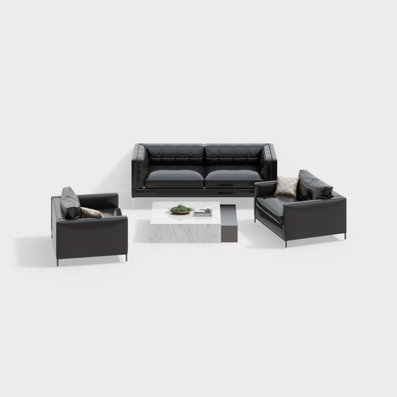 Sleek Black and Gray Sofa Set 3D model for Modern Spaces