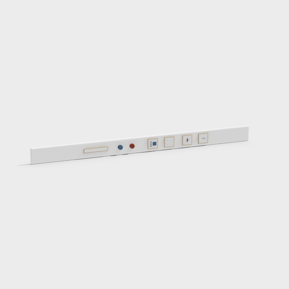 White medical bed headboard with gold buttons and sockets on grey background