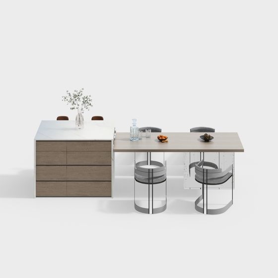 Urban Dining Table 3D Model – Marble & Wood Design
