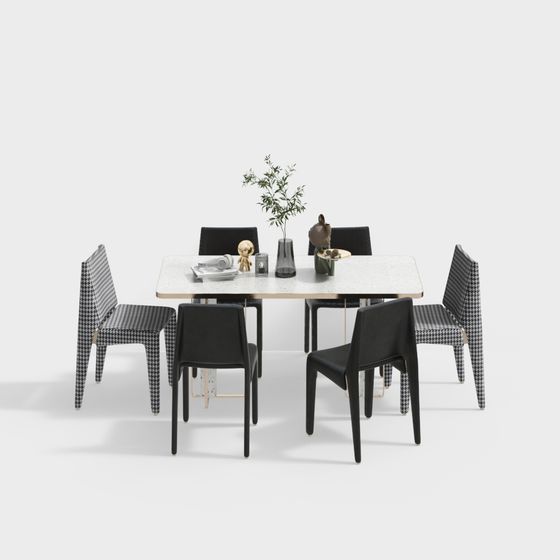 Elegant Dining Table Chair 3D model with Black and White Design