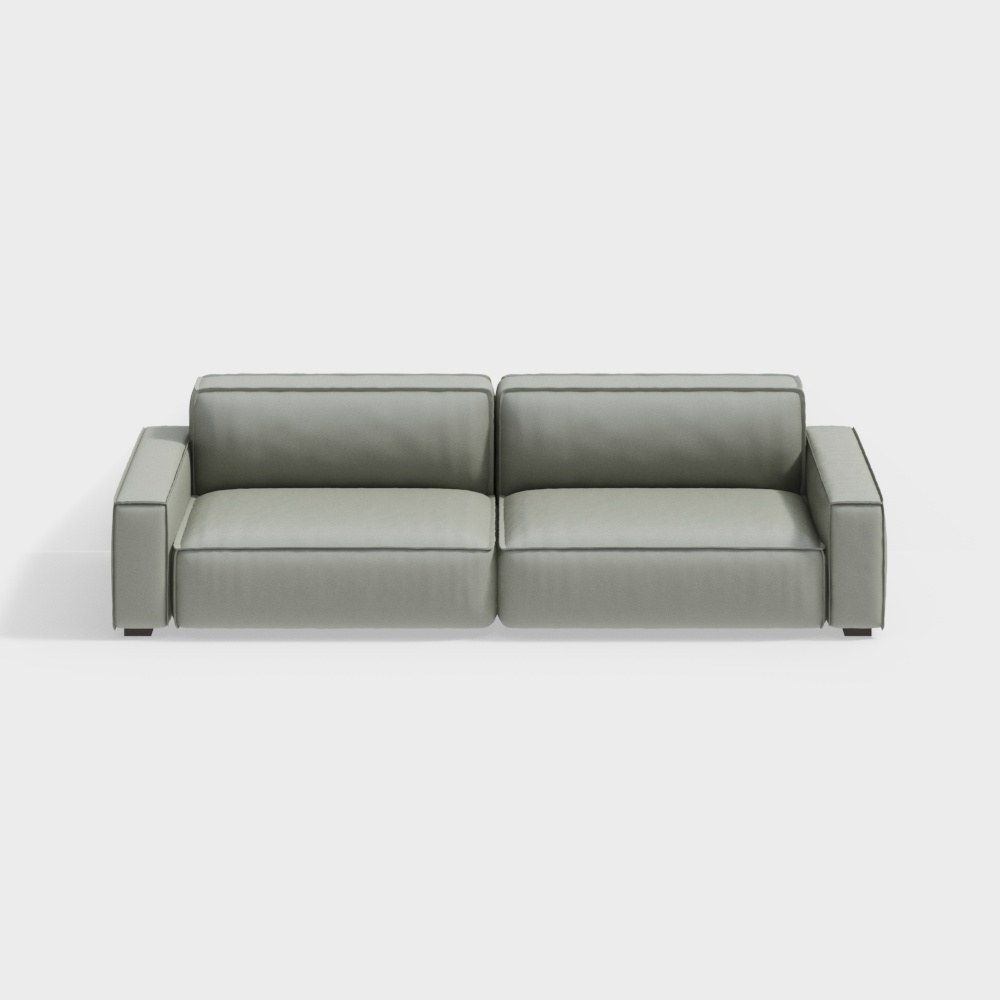 Modern light grey leather sofa with two seats and black feet on white background