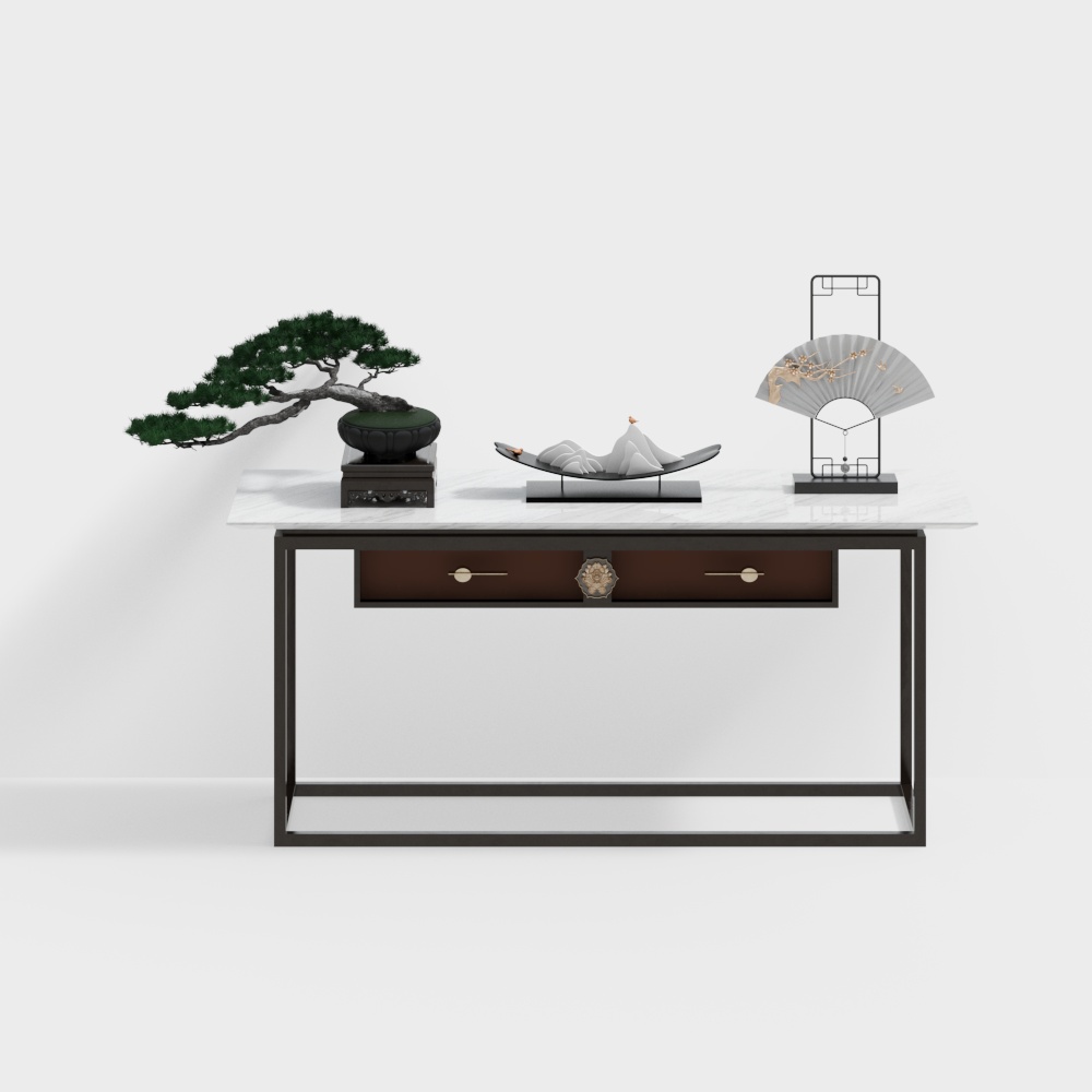 Oriental Elegance Table 3D Model – Wood & Marble