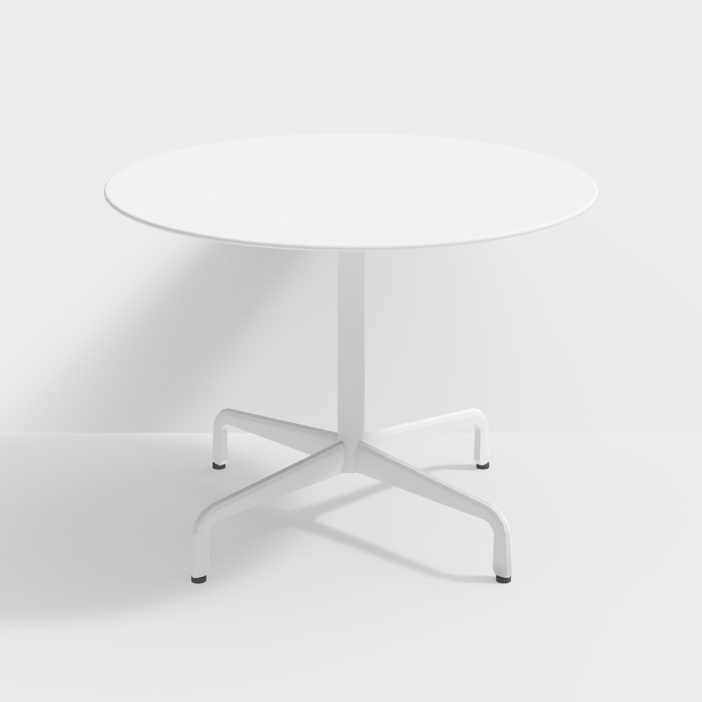 Modern Minimalist Round Table 3D Model – Low-Poly White Metal