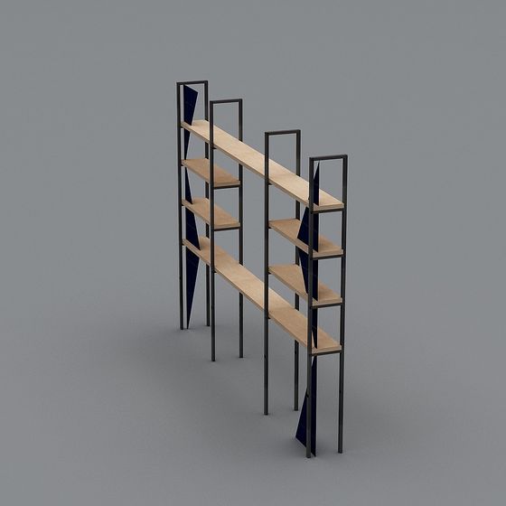Minimalist Black Metal and Wood Bookshelf 3D model