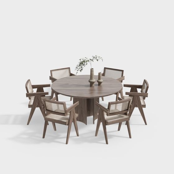 Elegant Low-Poly Dining Table and Chairs 3D model