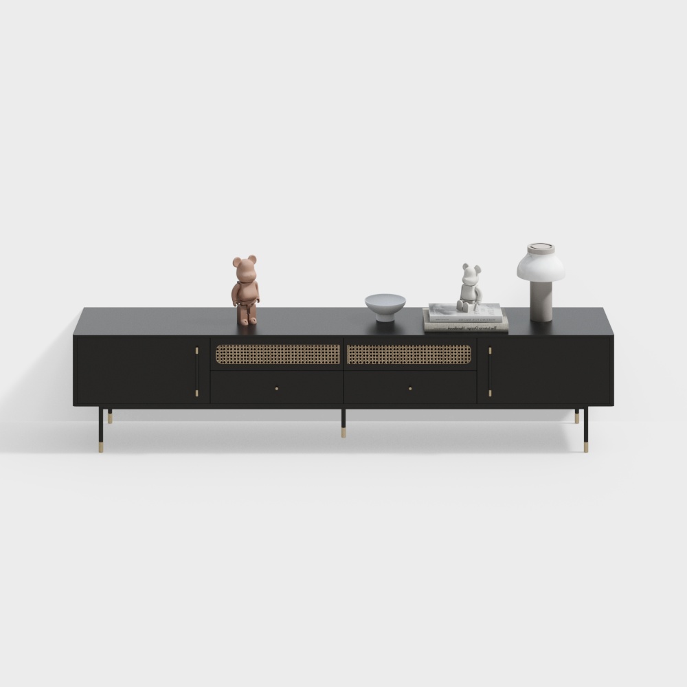 Modern Low-Poly TV Stand 3D Model – Black and Gold