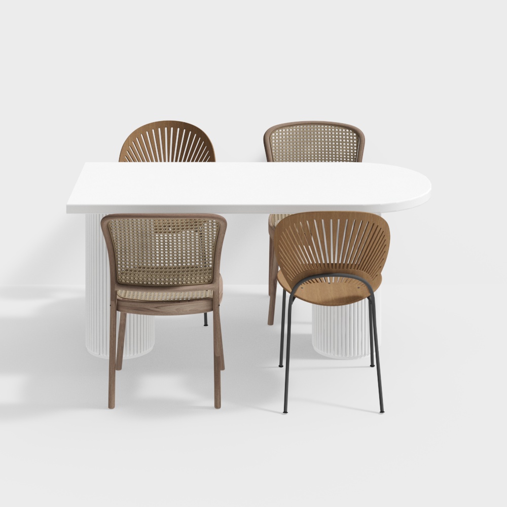 Urban Lounge 3D Model – Wooden Frame & Rattan Chairs