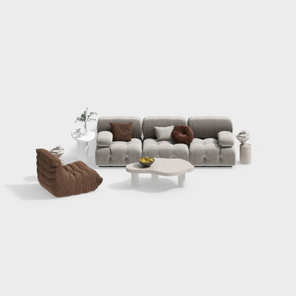 Stylish Low-Poly Sofa Set 3D model