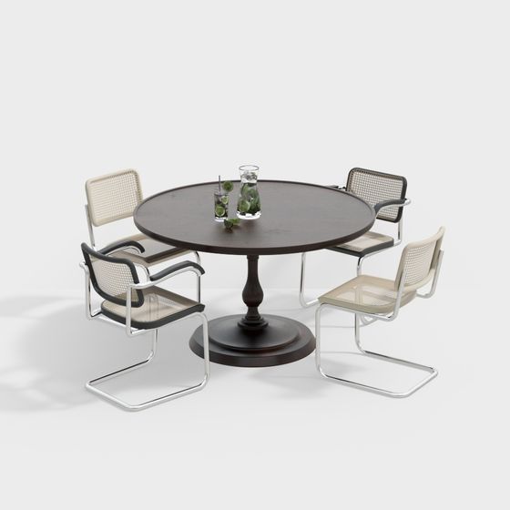 Elegant Round Table and Chairs 3D Model