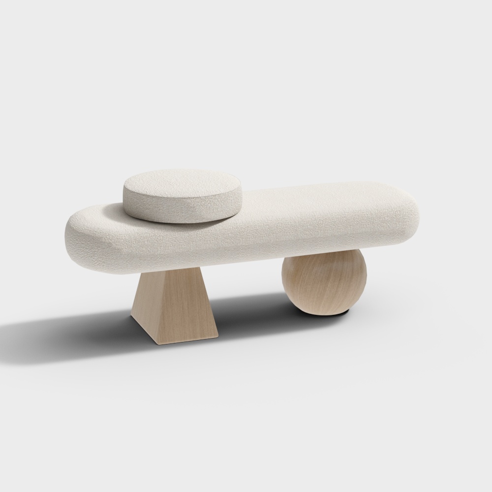 Balance Bench 3D Model – Minimalist Fabric and Wood
