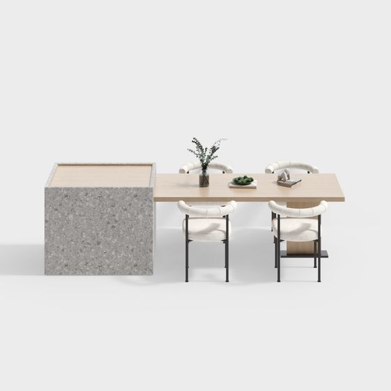 Concrete Dining Table and Chairs 3D model