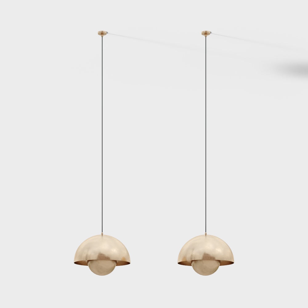 Flowerpot Pendant 3D Model – Gold Metal Lighting Fixture