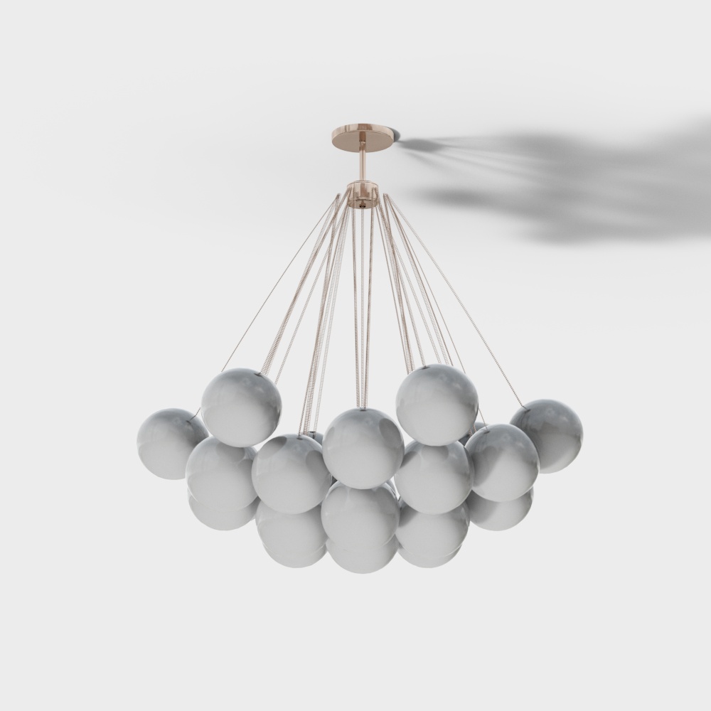 Elegant Low-Poly Chandelier – Gray Spheres & Gold Frame