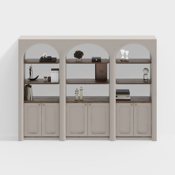 French Cream Style Bookcase 3D Model in Beige