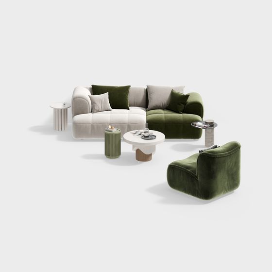 Elegant Low Poly Sofa Set 3D Model for Modern Spaces