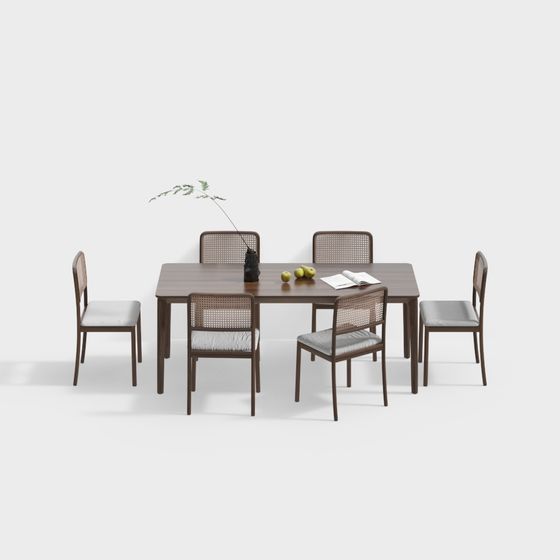 Wooden Dining Table and Chairs Set 3D model