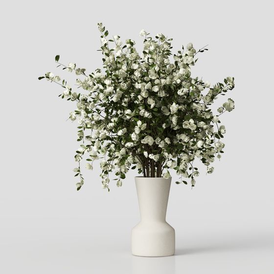 Vase with White Roses Low-Poly 3D Model