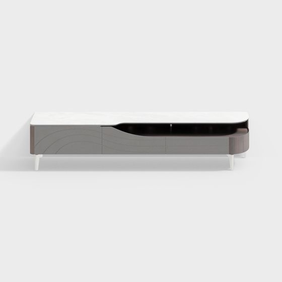 Modern Grey and Marble 3D TV Cabinet Model