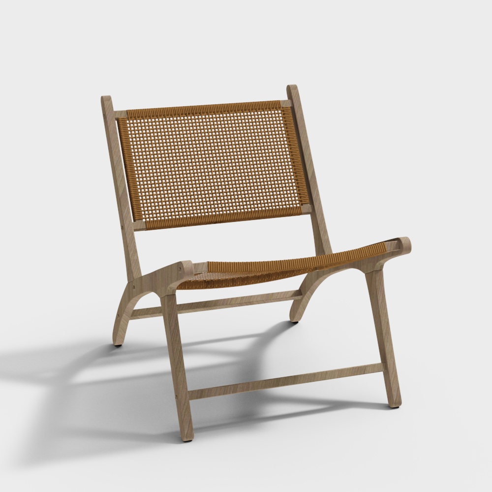 Cozy Lounge Chair 3D Model – Wood and Rattan Design