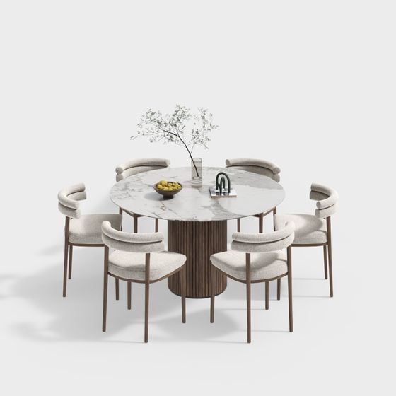 Elegant Low-Polygon Dining Table and Chairs 3D model
