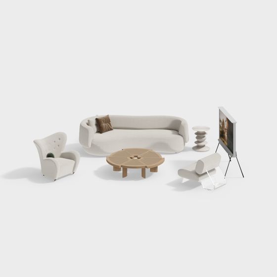 Elegant Low-Polygon Furniture Set 3D model