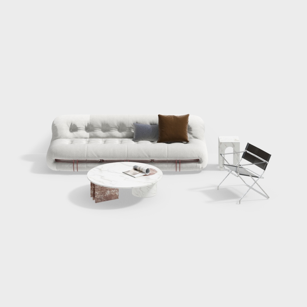 Urban Living Room 3D Model – Low-Poly Modern Interior