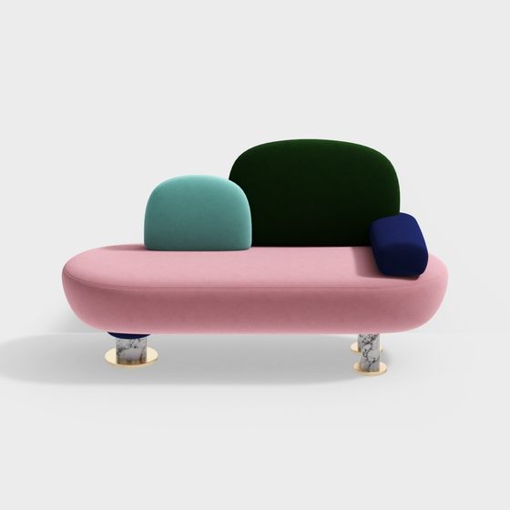 Low-Polygon Pink Sofa 3D model