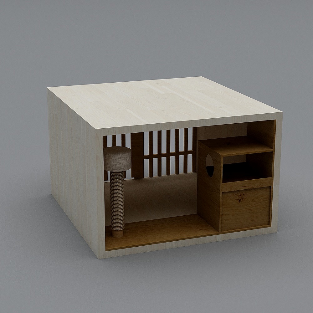 Wooden Cat House Low-Poly 3D model