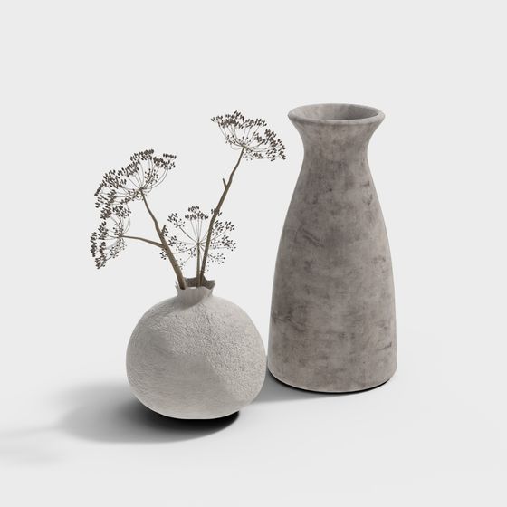 Minimalist Concrete Vase Set 3D model