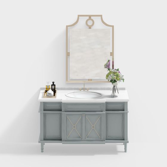 Stylish Gray Bathroom Cabinet 3D model