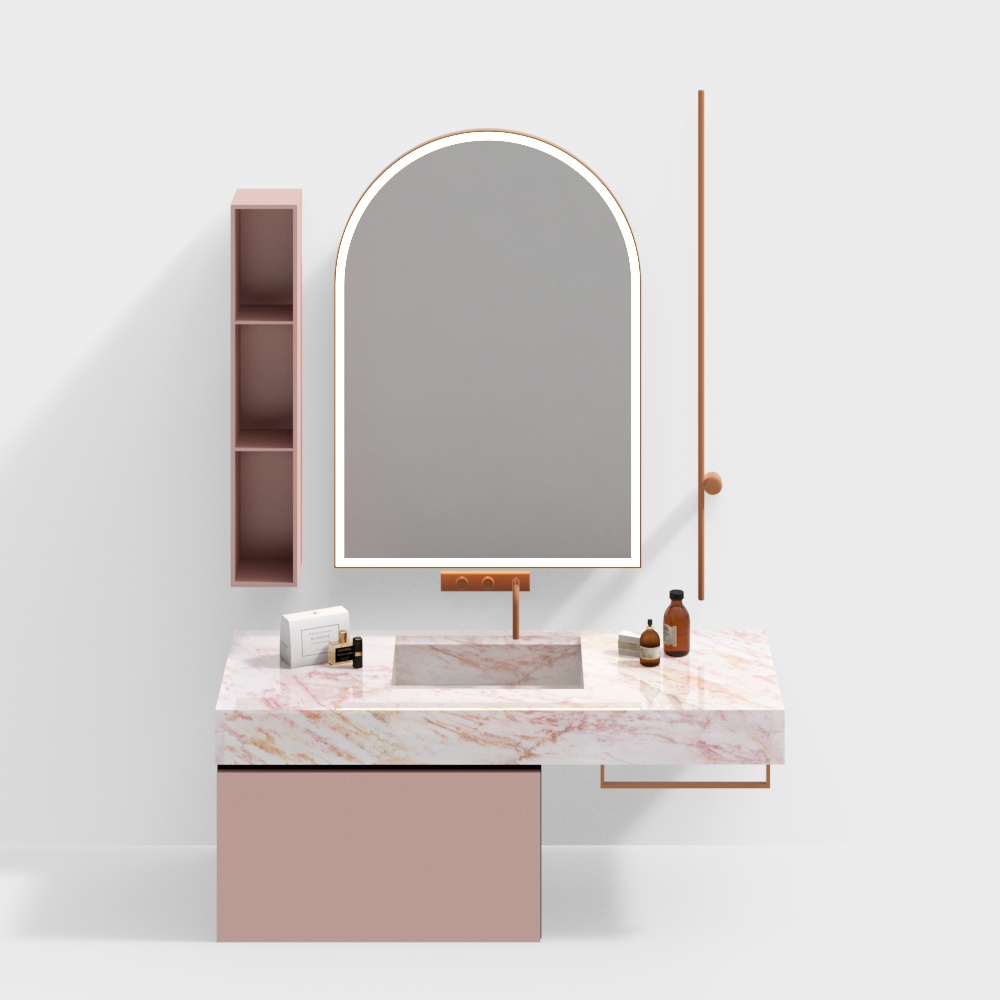 Rose Gold Marble Bathroom Cabinet 3D Model – Pink Marble Design