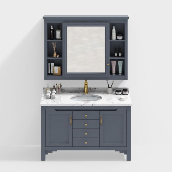 Stylish Low-Polygon Bathroom Cabinet 3D model