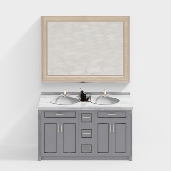 Elegant Double Basin Vanity Cabinet 3D Model