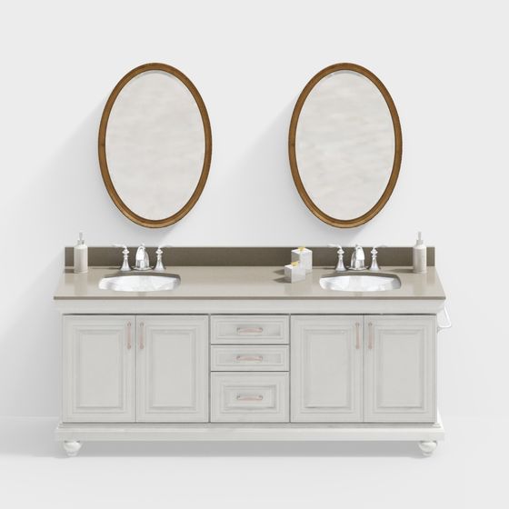 Stylish Double Vanity Bathroom Cabinet 3D model
