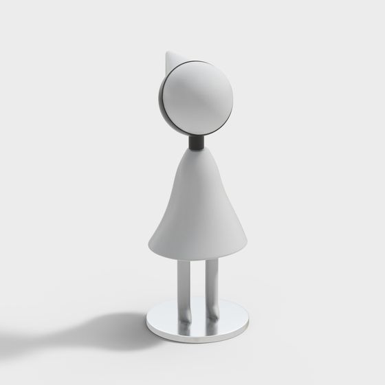 Modern white cat shaped mirror with round head and grey neck on white background