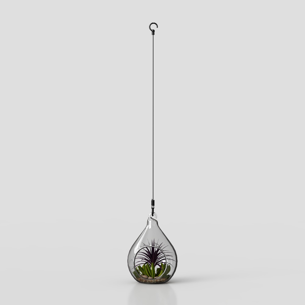 Hanging Glass Vase 3D Model – Minimalist Glass & Greenery