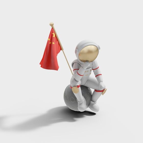 Astronaut on the Moon 3D model with Chinese Flag