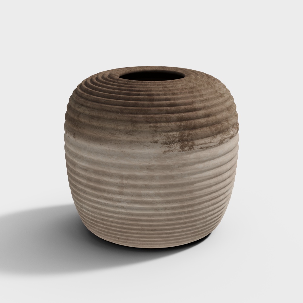 Rustic Ribbed Vase 3D Model – Vintage Spiral Texture