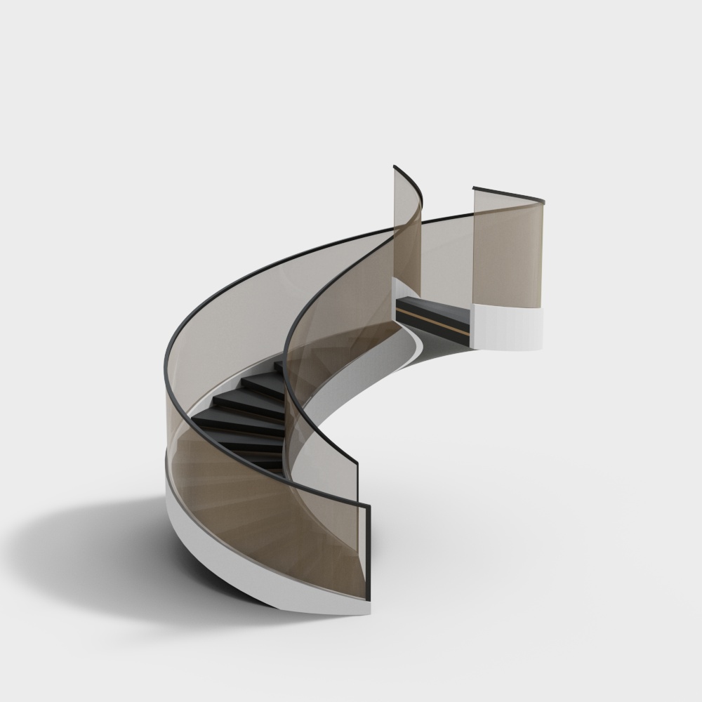 Elegant Low-Poly Staircase 3D Model – Glass Railings