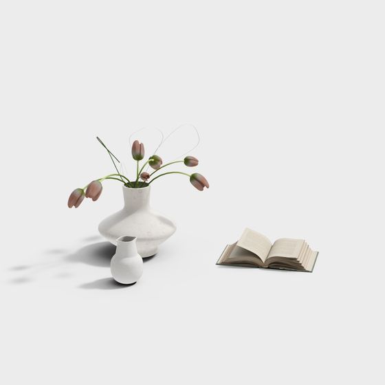 Tranquil Vase and Book 3D model for Creative Use