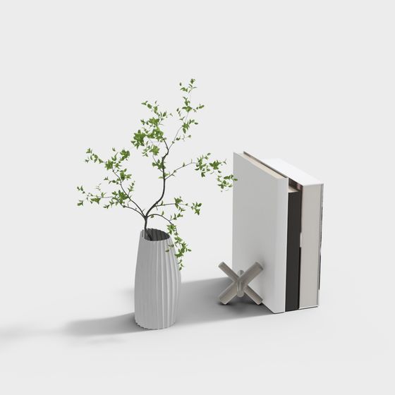 Lush Green Vase and Bookshelf 3D model