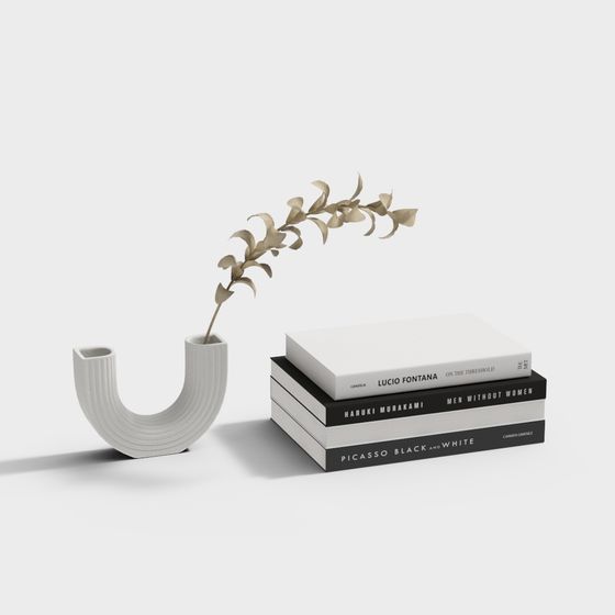 U-Shaped Vase and Book Stack 3D model for Modern Spaces