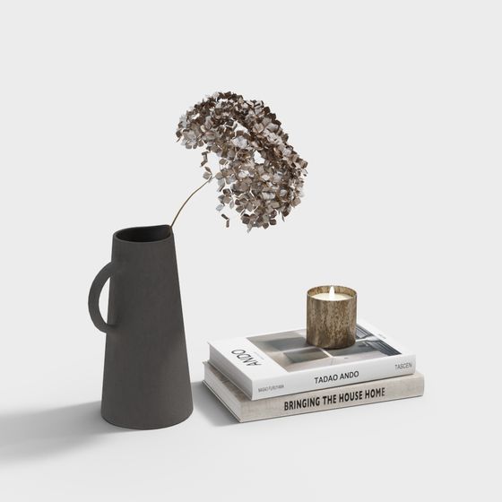 侘寂スタイルの本と花の装飾