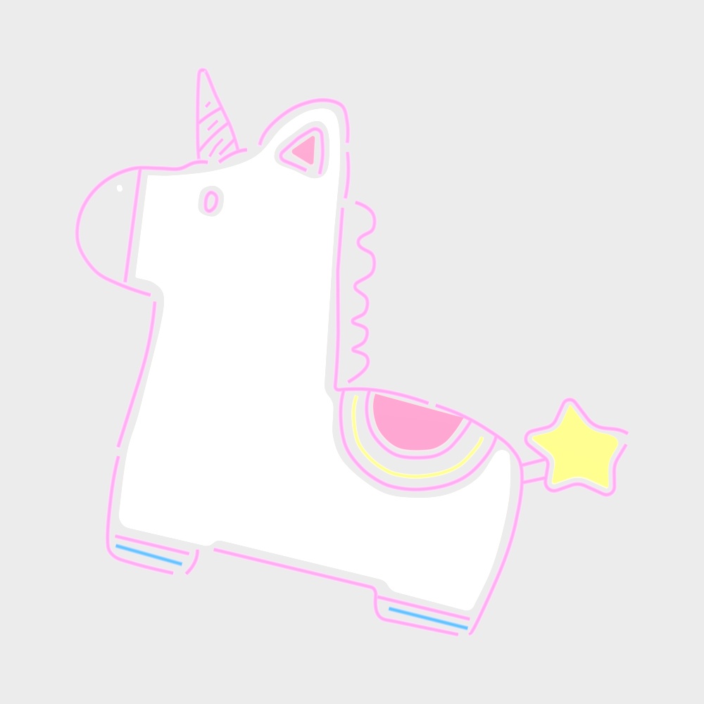 Cute white unicorn shaped book with pink outline and yellow star on grey background
